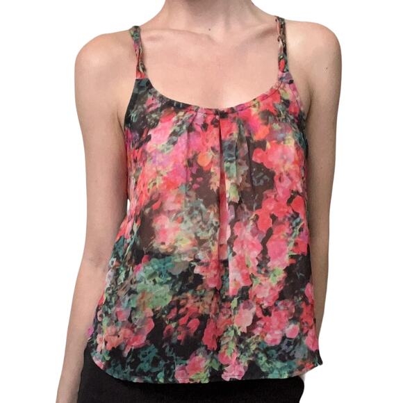 Womens Decree Strappy Tank Top Sheer Floral Print Cami Size Medium - Picture 2 of 7